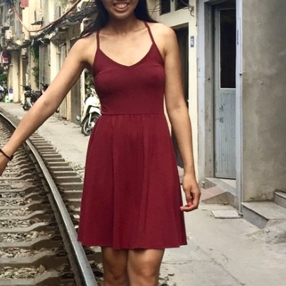 Maroon Cross back dress